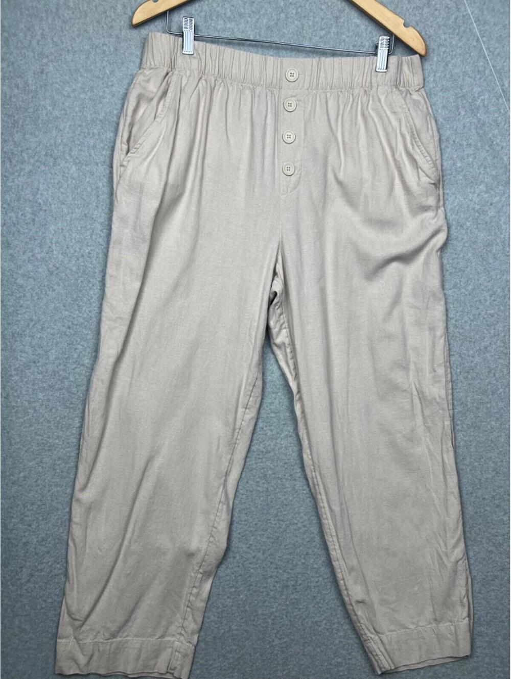 LOFT Size L Linen Pull-On Pants High Rise Boho Chic Beach Casual
